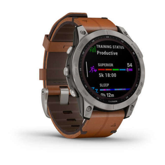 Garmin Fenix 7 Sapphire Solar Titanium with Chestnut Leather Band (010-02540-31)