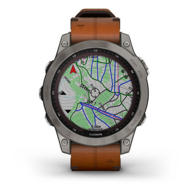 Garmin Fenix 7 Sapphire Solar Titanium with Chestnut Leather Band (010-02540-31)