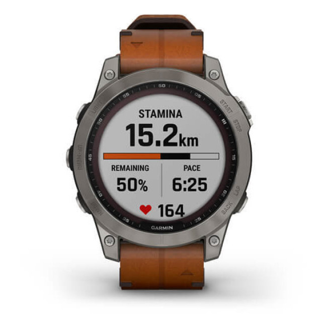 Garmin Fenix 7 Sapphire Solar Titanium with Chestnut Leather Band (010-02540-31)