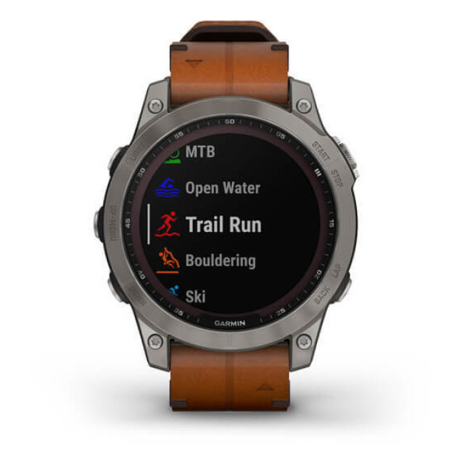 Garmin Fenix 7 Sapphire Solar Titanium with Chestnut Leather Band (010-02540-31)