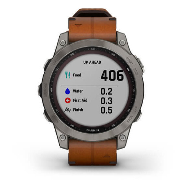 Garmin Fenix 7 Sapphire Solar Titanium with Chestnut Leather Band (010-02540-31)