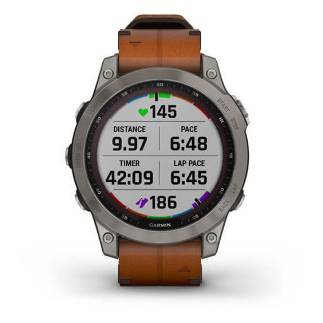 Garmin Fenix 7 Sapphire Solar Titanium with Chestnut Leather Band (010-02540-31)