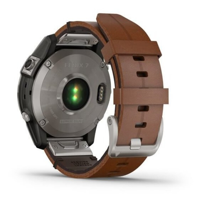 Garmin Fenix 7 Sapphire Solar Titanium with Chestnut Leather Band (010-02540-31)