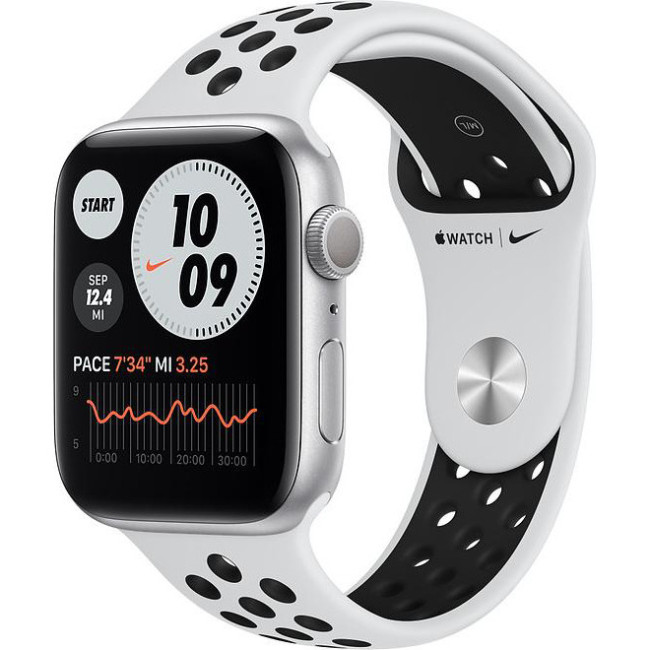 Apple Watch Nike Series 6 GPS 44mm Silver Aluminum Case w. Pure Platinum/Black Nike Sport B. (MG293)