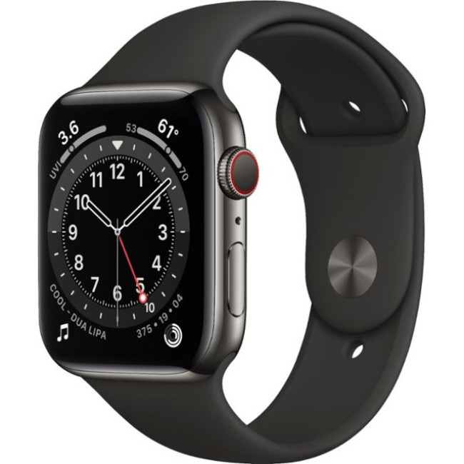 Apple Watch Series 6 GPS + Cellular 44mm Graphite Stainless Steel Case w. Black Sport B. (M07Q3)