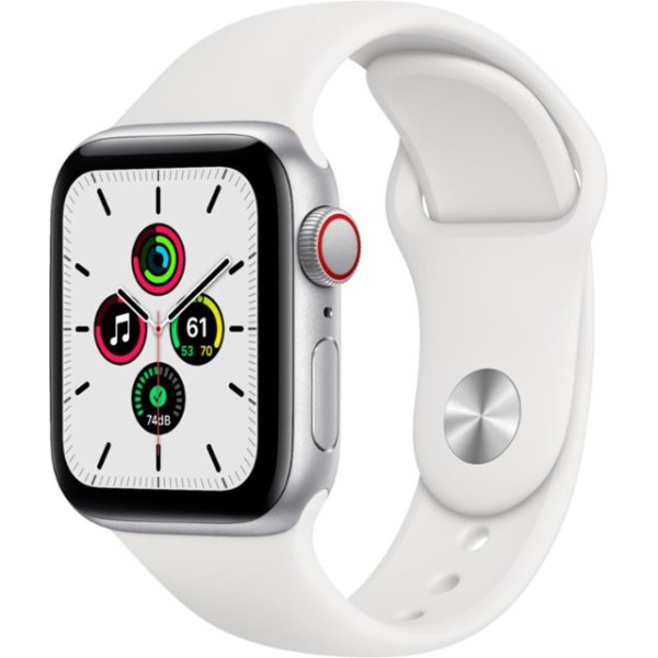 Apple Watch SE GPS + Cellular 40mm Silver Aluminum Case with White Sport B. (MYE82)