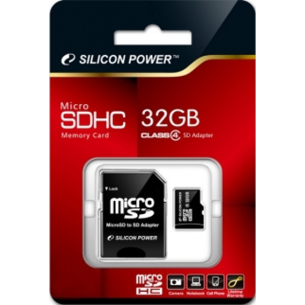 Silicon Power 32 GB microSDHC Class 4 + SD adapter