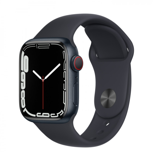 Apple Watch Series 7 GPS + Cellular 41mm Midnight Aluminum Case w. Midnight S. Band (MKH73)