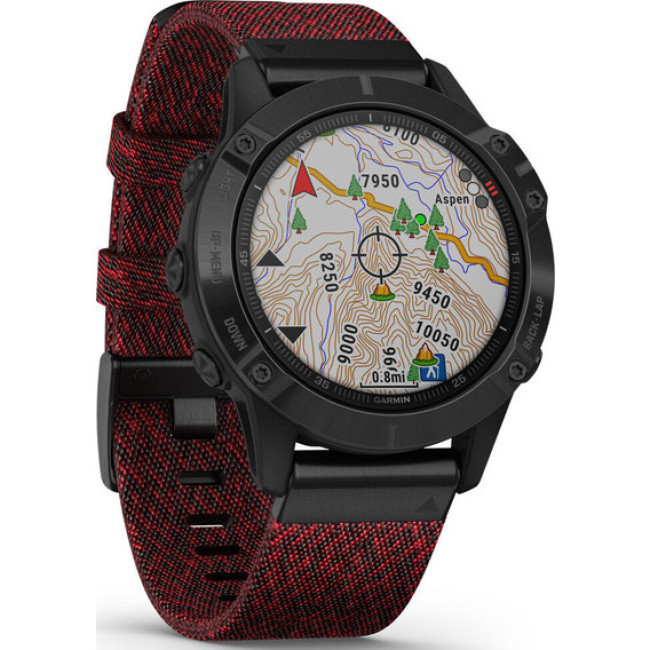 Garmin Fenix 6 Sapphire Black DLC with Heathered Red Nylon Band (010-02158-16)