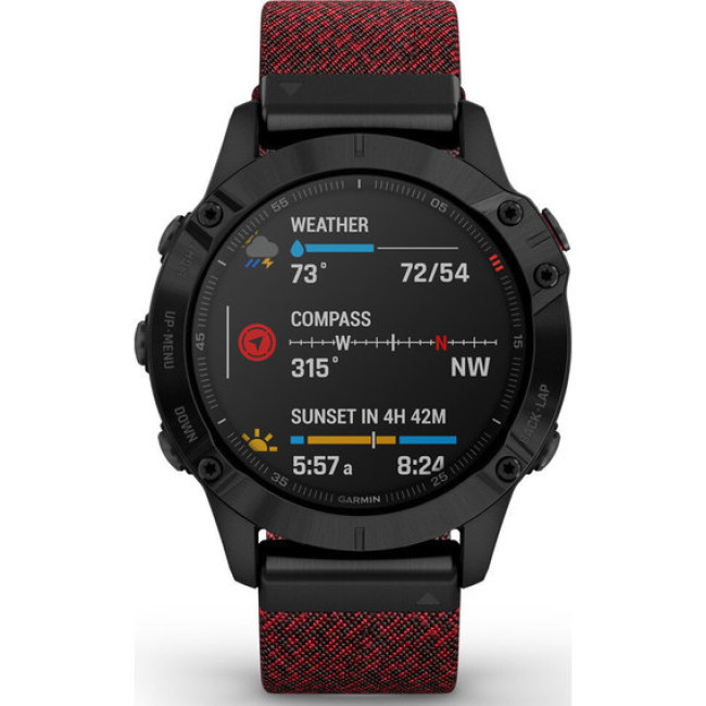 Garmin Fenix 6 Sapphire Black DLC with Heathered Red Nylon Band (010-02158-16)