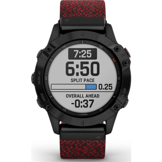 Garmin Fenix 6 Sapphire Black DLC with Heathered Red Nylon Band (010-02158-16)