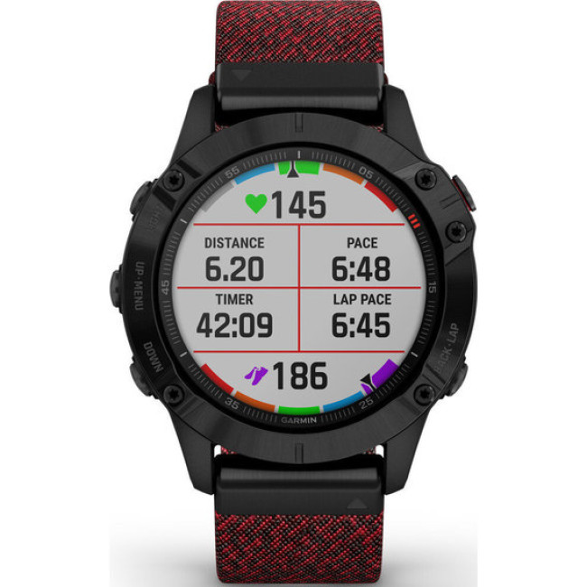 Garmin Fenix 6 Sapphire Black DLC with Heathered Red Nylon Band (010-02158-16)