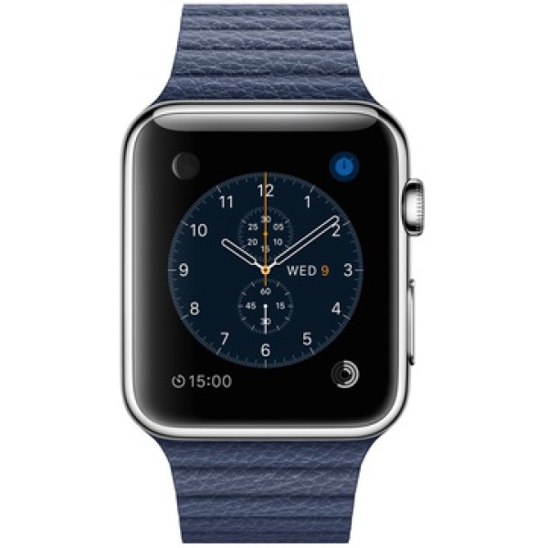Умные часы Apple Watch 42mm Stainless Steel Case with Bright Blue Leather Loop (MLFC2)