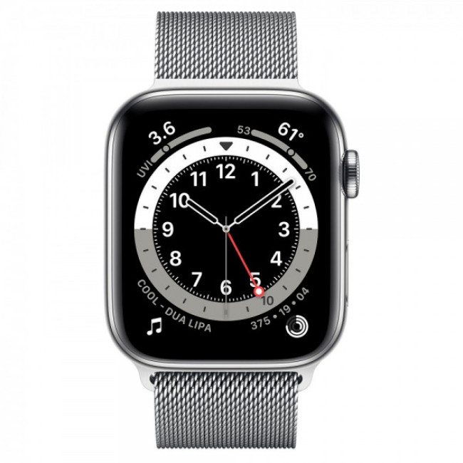 Apple Watch Series 7 GPS + Cellular 41mm Silver Stainless Steel Case with Silver Milanese Loop (MKHF3)