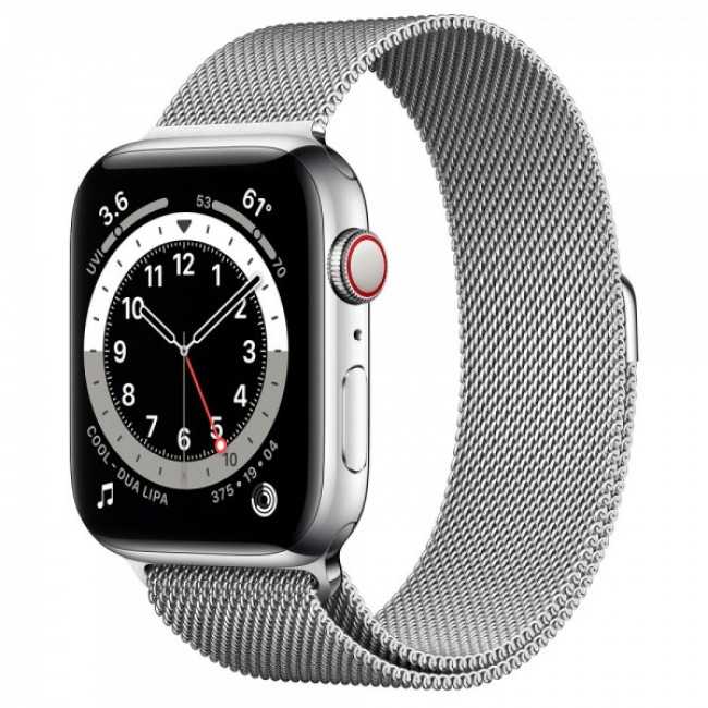 Apple Watch Series 7 GPS + Cellular 41mm Silver Stainless Steel Case with Silver Milanese Loop (MKHF3)