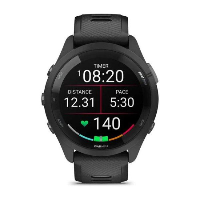 Garmin Forerunner 265 Black Bezel and Case w. Black/Powder Gray Silicone Band (010-02810-00/10/50)