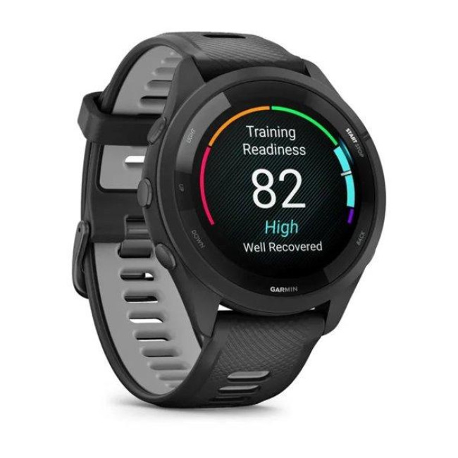 Garmin Forerunner 265 Black Bezel and Case w. Black/Powder Gray Silicone Band (010-02810-00/10/50)