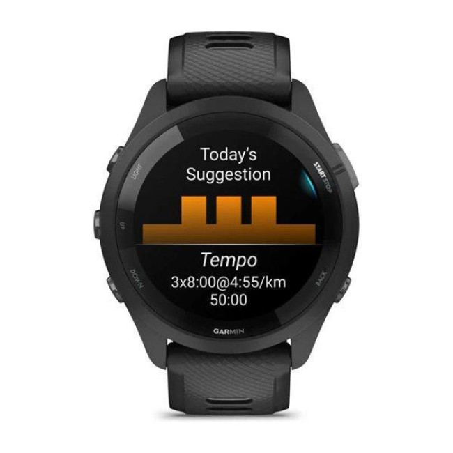 Garmin Forerunner 265 Black Bezel and Case w. Black/Powder Gray Silicone Band (010-02810-00/10/50)