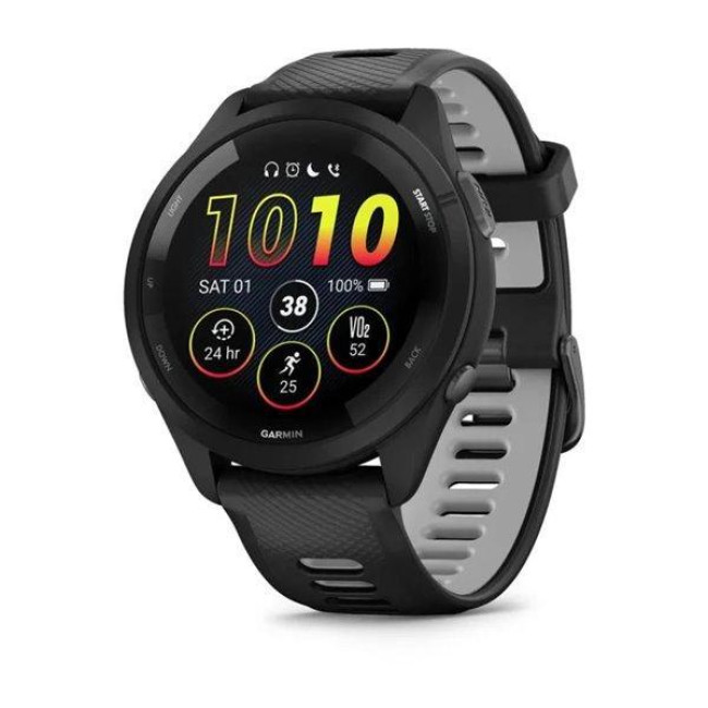 Garmin Forerunner 265 Black Bezel and Case w. Black/Powder Gray Silicone Band (010-02810-00/10/50)