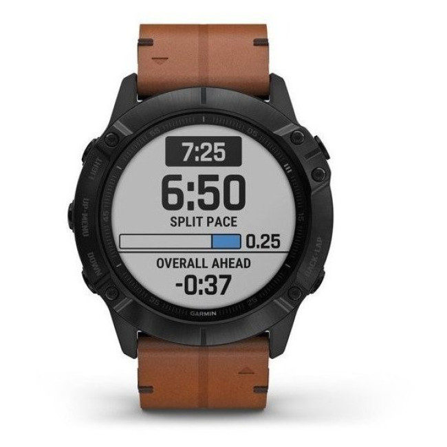 Garmin Fenix 6X Pro Sapphire Black DLC with Chestnut Leather Band (010-02157-14)