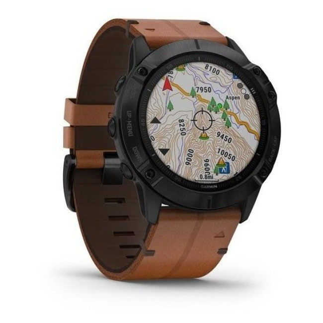 Garmin Fenix 6X Pro Sapphire Black DLC with Chestnut Leather Band (010-02157-14)