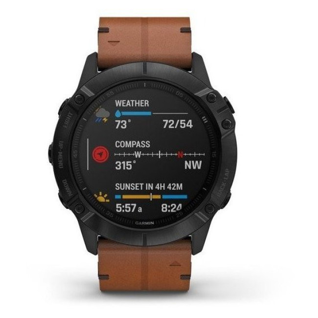 Garmin Fenix 6X Pro Sapphire Black DLC with Chestnut Leather Band (010-02157-14)