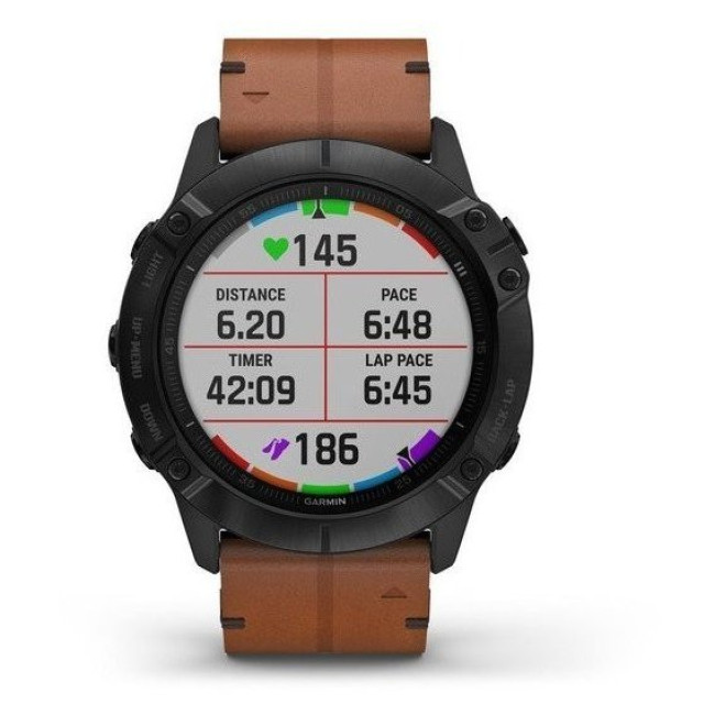 Garmin Fenix 6X Pro Sapphire Black DLC with Chestnut Leather Band (010-02157-14)