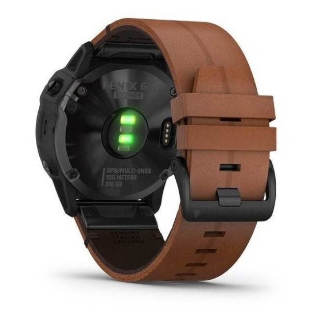 Garmin Fenix 6X Pro Sapphire Black DLC with Chestnut Leather Band (010-02157-14)