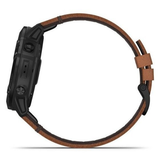 Garmin Fenix 6X Pro Sapphire Black DLC with Chestnut Leather Band (010-02157-14)