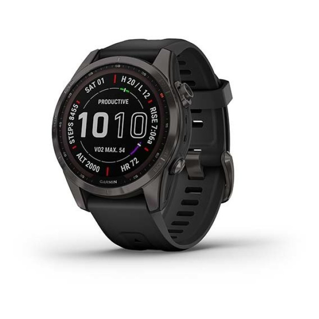 Garmin Fenix 7S Sapphire Solar Carbon G. DLC Titanium w. Black Band (010-02539-24/25)