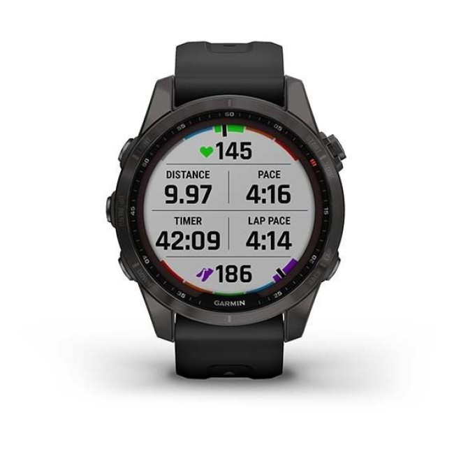 Garmin Fenix 7S Sapphire Solar Carbon G. DLC Titanium w. Black Band (010-02539-24/25)