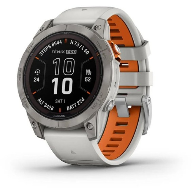 Garmin Fenix 7 Pro Sapphire Solar Titanium w. Fog Gray/Ember O. Band (010-02777-20/21)