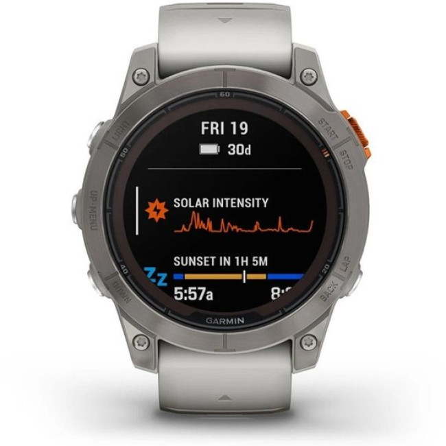 Garmin Fenix 7 Pro Sapphire Solar Titanium w. Fog Gray/Ember O. Band (010-02777-20/21)