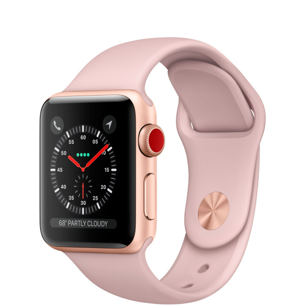 Apple Watch 38mm Series 3 GPS + Cell. Gold Aluminium Case w. Pink Sand Sport B. (MQJQ2)