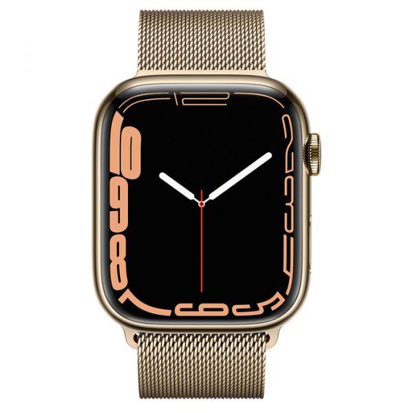 Продаж Смарт-часы Apple Watch Series 7 GPS + Cellular 45mm Gold Stainless Steel Case with Gold Milanese Loop (MKJG3)