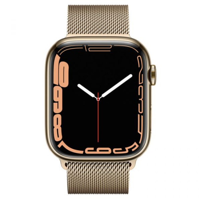 Apple Watch Series 7 GPS + Cellular 45mm Gold Stainless Steel Case with Gold Milanese Loop (MKJG3)