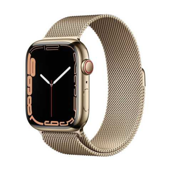 Продаж Смарт-часы Apple Watch Series 7 GPS + Cellular 45mm Gold Stainless Steel Case with Gold Milanese Loop (MKJG3)