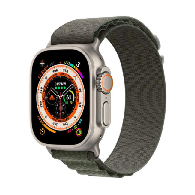 Apple Watch Ultra GPS + Cellular 49mm Titanium Case with Green Alpine Loop - Large (MQEX3/MQFP3)