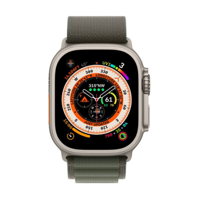 Apple Watch Ultra GPS + Cellular 49mm Titanium Case with Green Alpine Loop - Large (MQEX3/MQFP3)