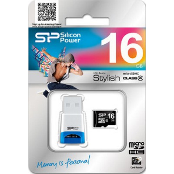 Silicon Power 16 GB microSDHC Class 4 + Card Reader