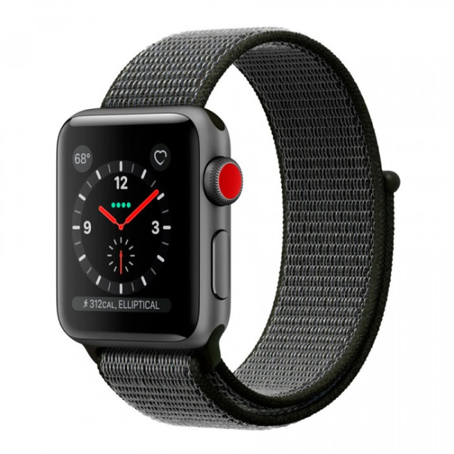 Apple Watch 38mm Series 3 GPS + Cell. Sp Gr Alu. Case w. Dark Olive Sport Loop (MQJT2)