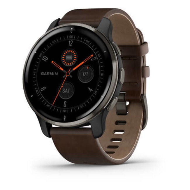 Garmin Venu 2 Plus Slate S. Steel Bezel W. Slate Case And B. Leather Band (010-02496-15)