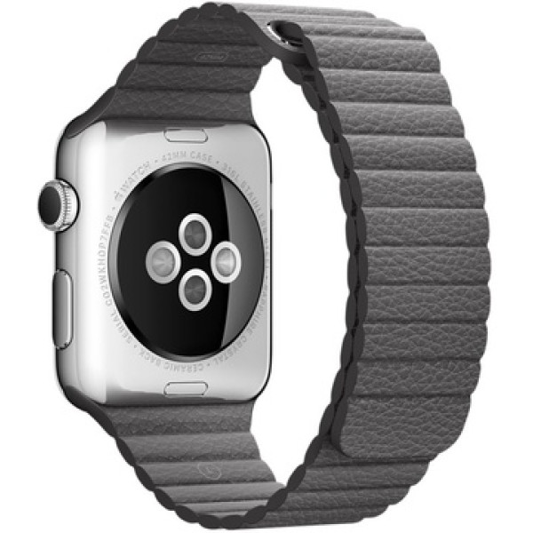 Умные часы Apple Watch 42mm Stainless Steel Case with Storm Gray Leather Loop Large (MMFY2)