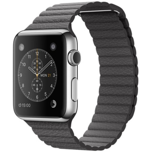 Умные часы Apple Watch 42mm Stainless Steel Case with Storm Gray Leather Loop Medium (MMFX2)
