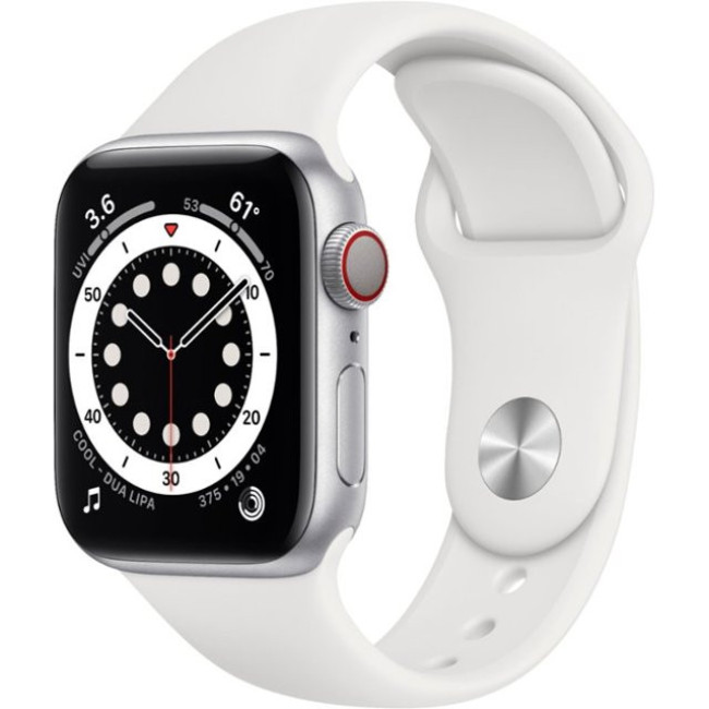 Apple Watch Series 6 GPS + Cellular 40mm Silver Aluminum Case w. White Sport B. (M02N3)