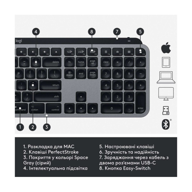 Клавиатура Logitech MX Keys for Mac Space Gray (920-009558)