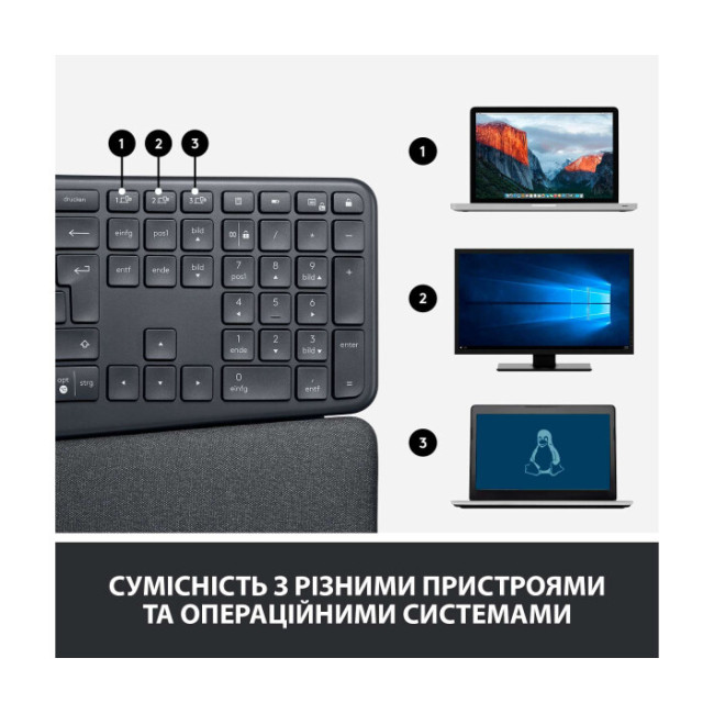 Клавиатура Logitech ERGO K860 Bluetooth/Wireless UA Black (920-010108, 920-010352)