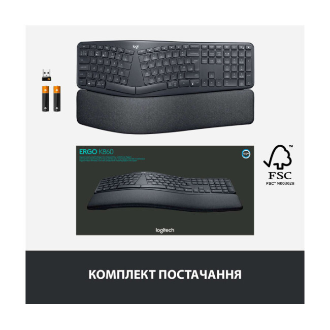 Клавиатура Logitech ERGO K860 Bluetooth/Wireless UA Black (920-010108, 920-010352)