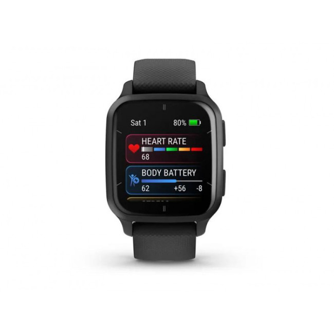 Garmin Venu Sq 2 – Music Edition Slate Aluminum Bezel with Black Case and Silicone Band (010-02700-00/10)