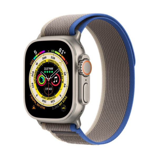 Apple Watch Ultra GPS + Cellular 49mm Titanium Case with Blue/Gray Trail Loop - M/L (MQF33, MQEJ3, MQFV3)